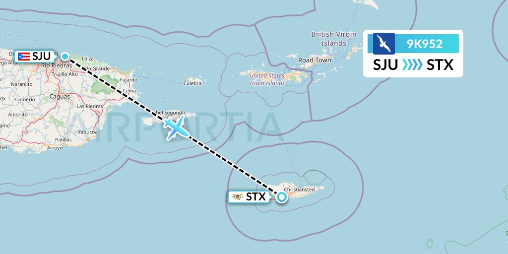 9K952 Cape Air Flight Map: San Juan to St. Croix
