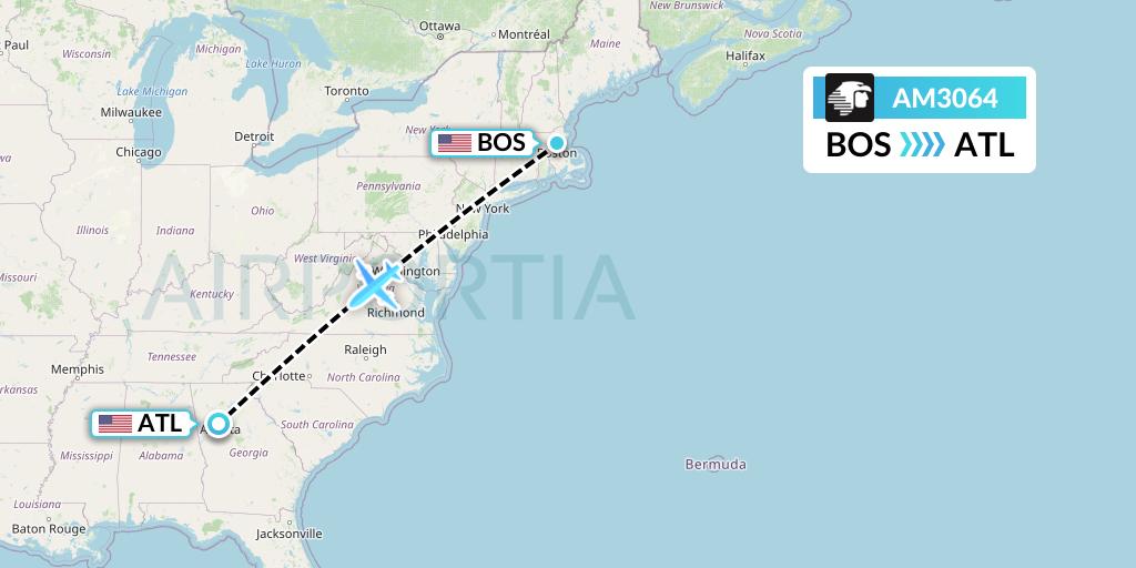 AM3064 Aeromexico Flight Map: Boston to Atlanta
