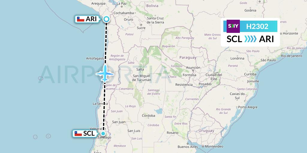 H2302 Sky Airline Flight Map: Santiago to Arica