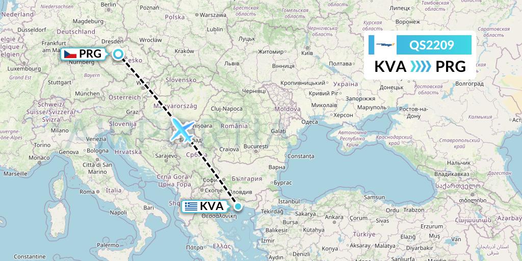 QS2209 Smartwings Flight Map: Kavala to Prague