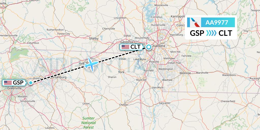 AA9977 American Airlines Flight Map: Greenville-Spartanburg to Charlotte