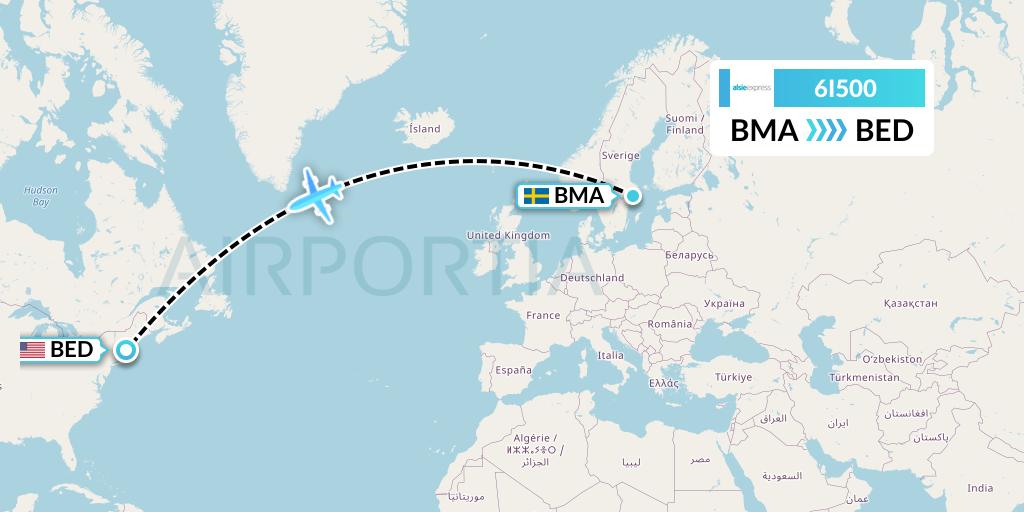 6I500 Air Alsie Flight Map: Stockholm to Bedford