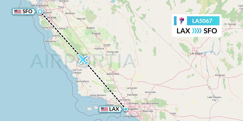 LA5067 LAN Airlines Flight Map: Los Angeles to San Francisco