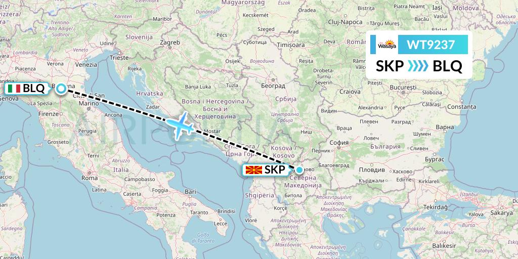 WT9237 Swiftair Flight Map: Skopje to Bologna