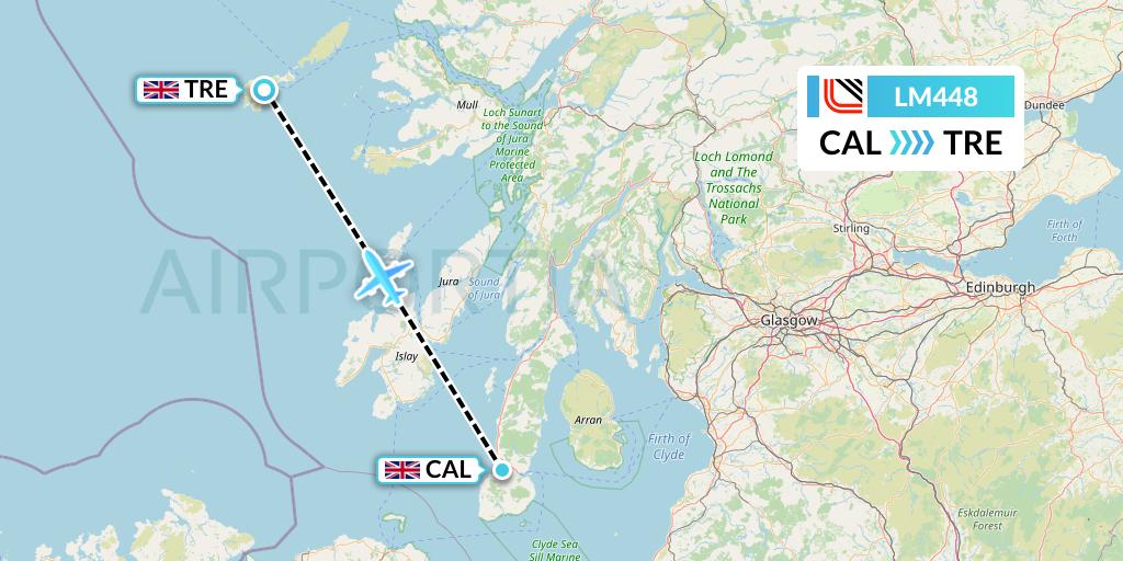 LM448 Loganair Flight Map: Campbeltown to Tiree