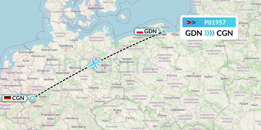 P81957 Sprint Air Flight Map: Gdansk to Cologne