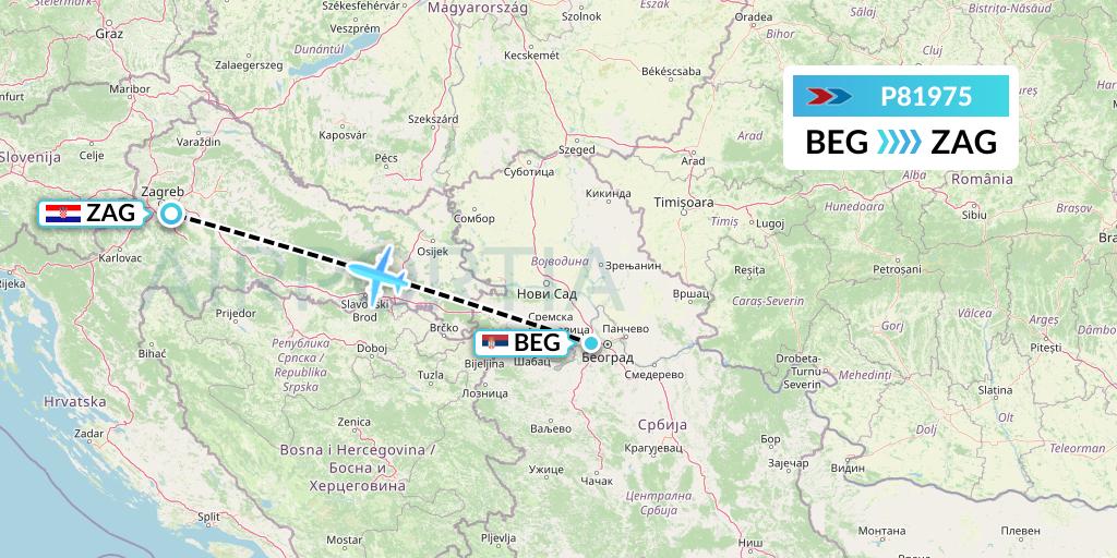 P81975 Sprint Air Flight Map: Belgrade to Zagreb