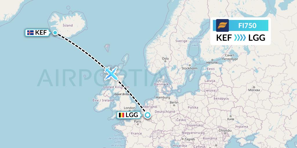 FI750 Icelandair Flight Map: Reykjavik to Liege