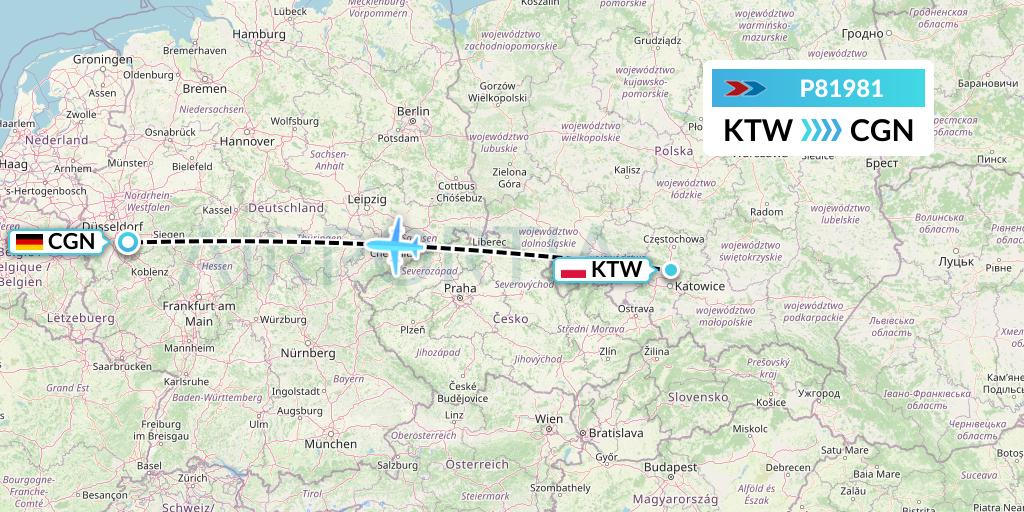 P81981 Sprint Air Flight Map: Katowice to Cologne