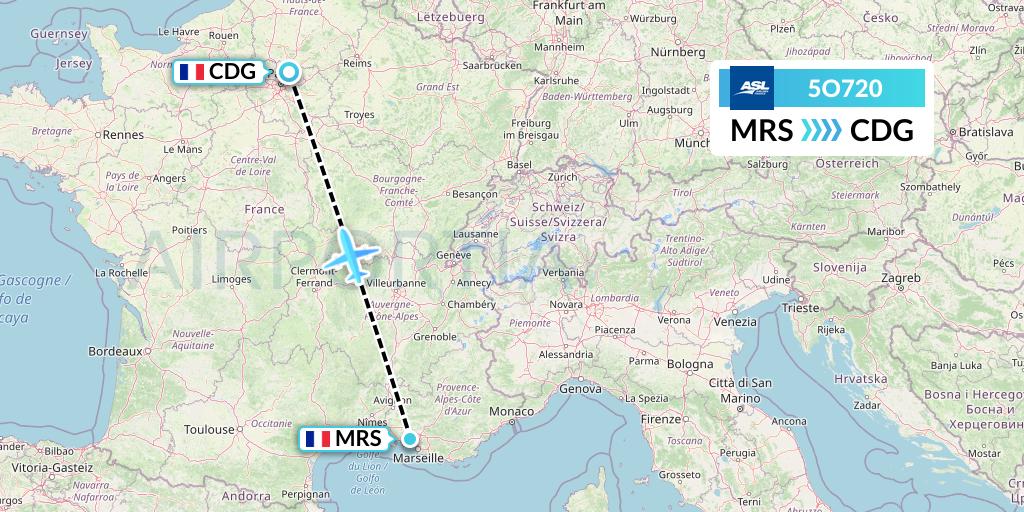 5O720 ASL Airlines France Flight Map: Marseille to Paris