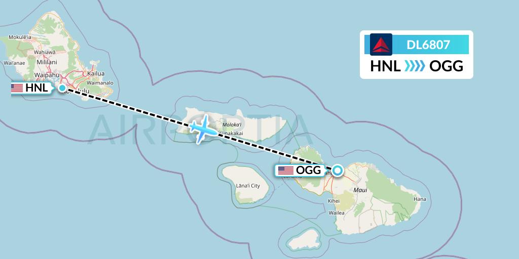 DL6807 Delta Air Lines Flight Map: Honolulu to Kahului