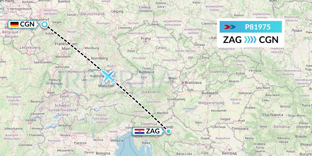 P81975 Sprint Air Flight Map: Zagreb to Cologne