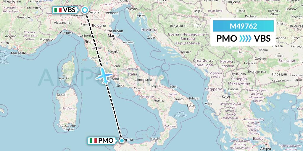 M49762 Mistral Air Flight Map: Palermo to Brescia