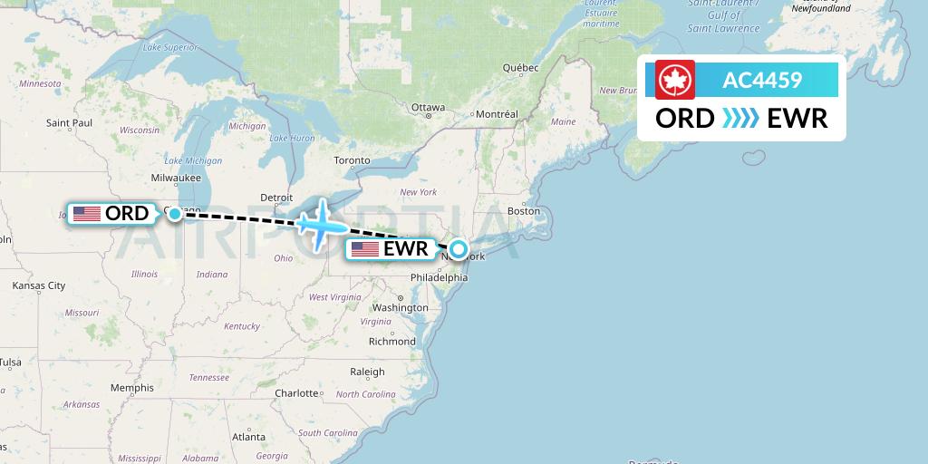 AC4459 Air Canada Flight Map: Chicago to New York