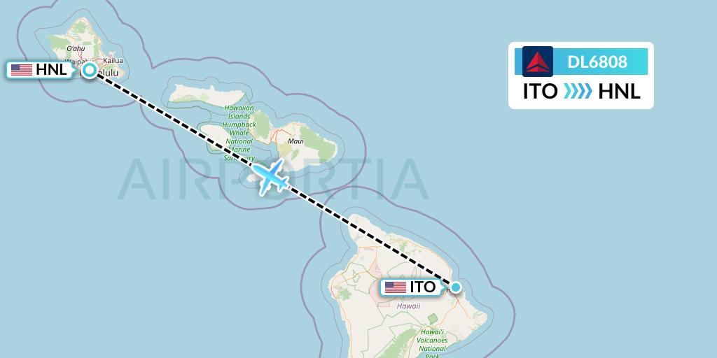 DL6808 Delta Air Lines Flight Map: Hilo to Honolulu