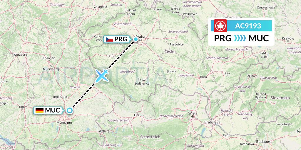 AC9193 Air Canada Flight Map: Prague to Munich
