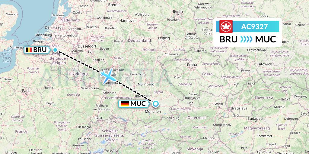 AC9327 Air Canada Flight Map: Brussels to Munich