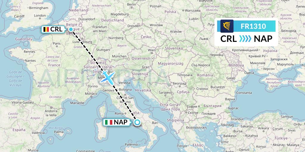 FR1310 Ryanair Flight Map: Brussels to Naples