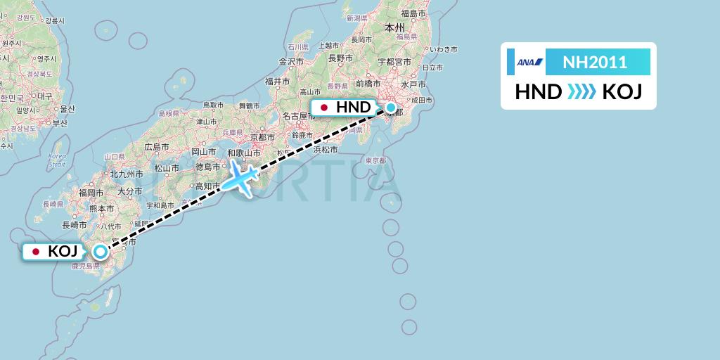 NH2011 All Nippon Airways Flight Map: Tokyo to Kagoshima