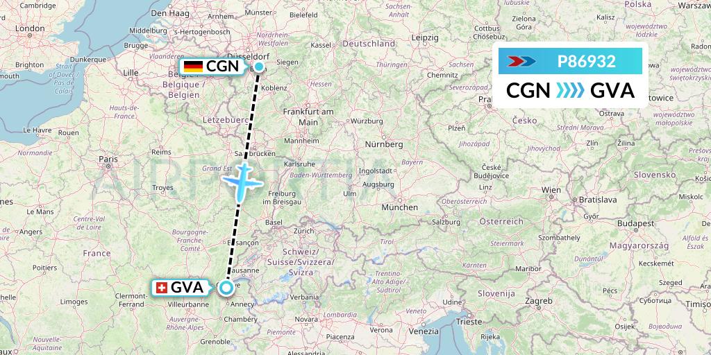 P86932 Sprint Air Flight Map: Cologne to Geneva