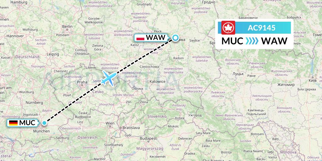 AC9145 Air Canada Flight Map: Munich to Warsaw