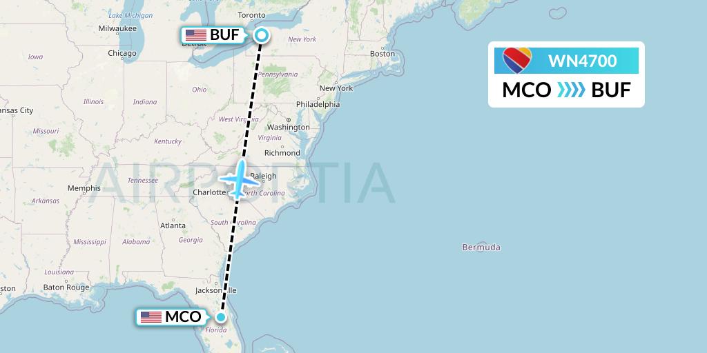 WN4700 Southwest Airlines Flight Map: Orlando to Buffalo
