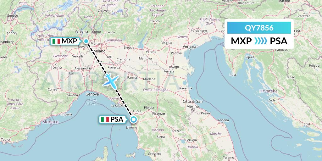 QY7856 European Air Transport Flight Map: Milan to Pisa