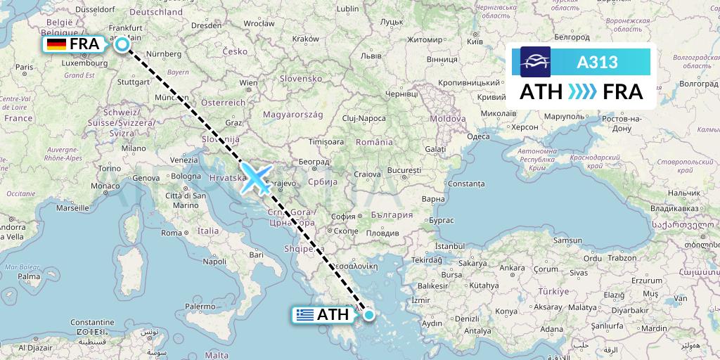 A313 Aegean Airlines Flight Map: Athens to Frankfurt