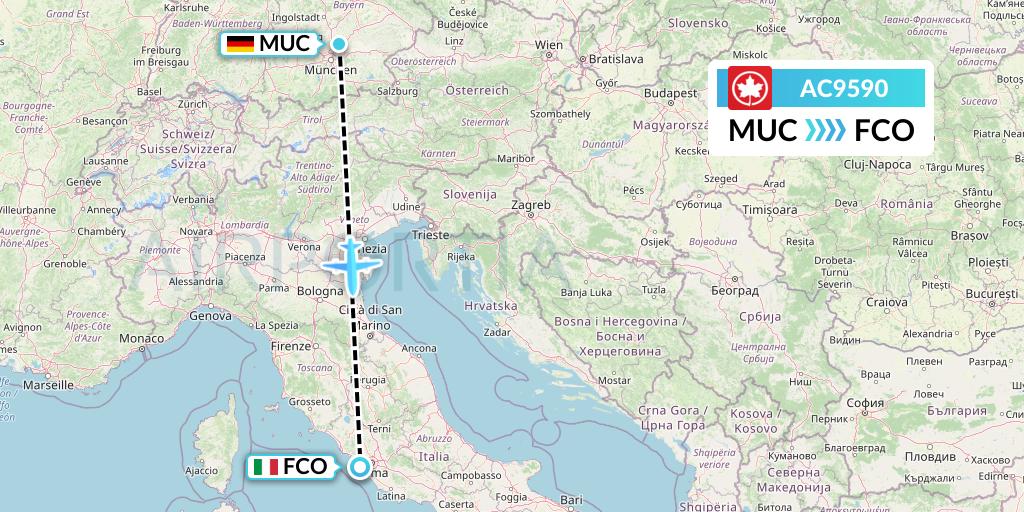 AC9590 Air Canada Flight Map: Munich to Rome