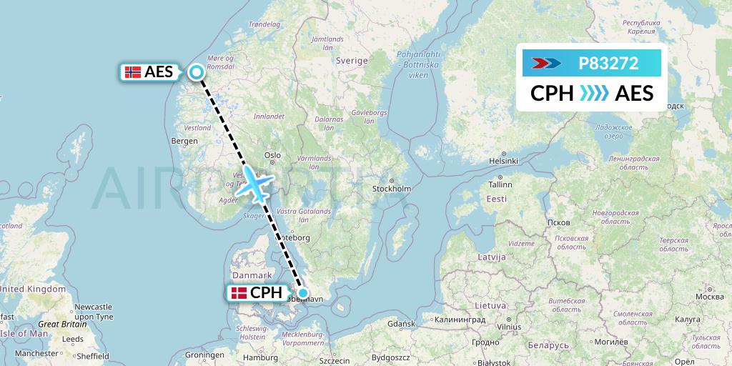 P83272 Sprint Air Flight Map: Copenhagen to Alesund