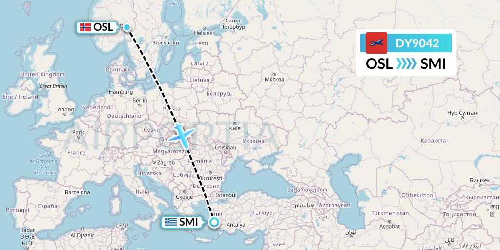 DY9042 Norwegian Flight Map: Oslo to Samos