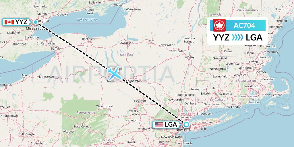 AC704 Air Canada Flight Map: Toronto to New York