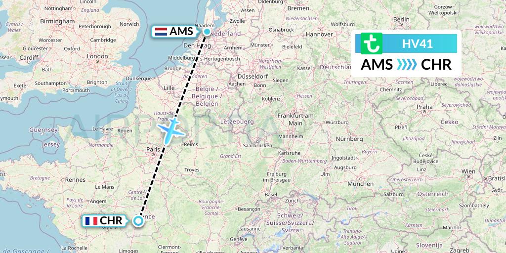 HV41 Transavia Flight Map: Amsterdam to Chateauroux