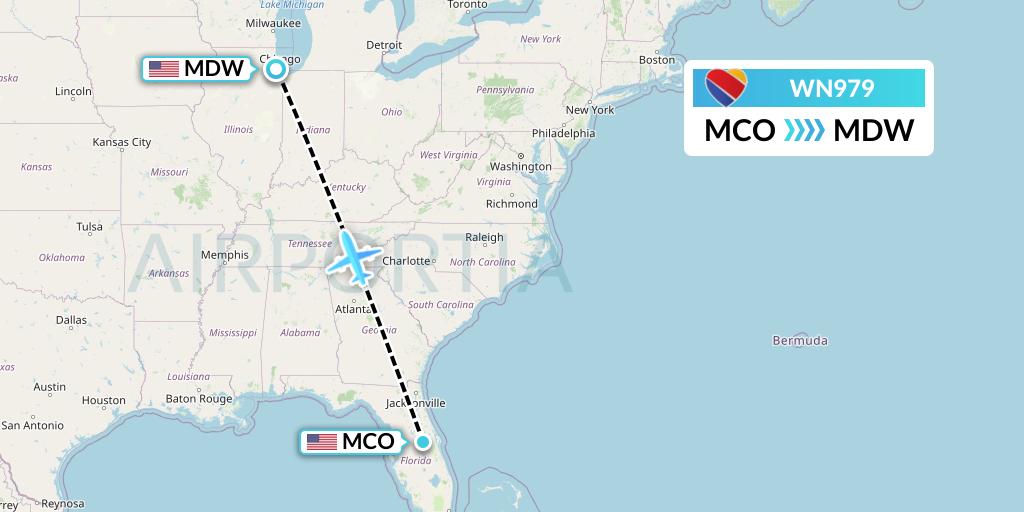WN979 Southwest Airlines Flight Map: Orlando to Chicago