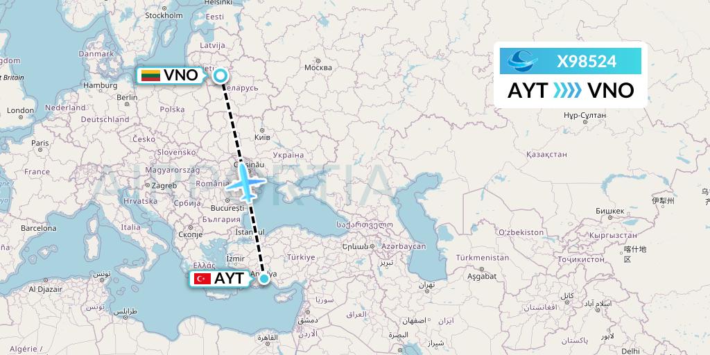 X98524 Avion Express Flight Map: Antalya to Vilnius