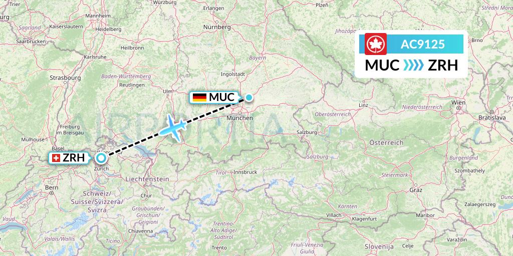 AC9125 Air Canada Flight Map: Munich to Zurich