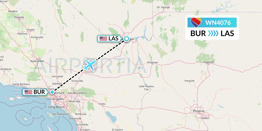 WN4076 Southwest Airlines Flight Map: Burbank to Las Vegas