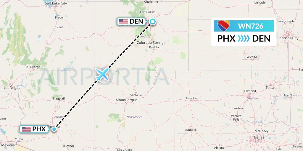 WN726 Southwest Airlines Flight Map: Phoenix to Denver
