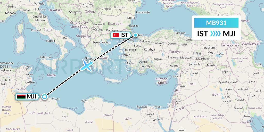 MB931 MNG Airlines Flight Map: Istanbul to Tripoli