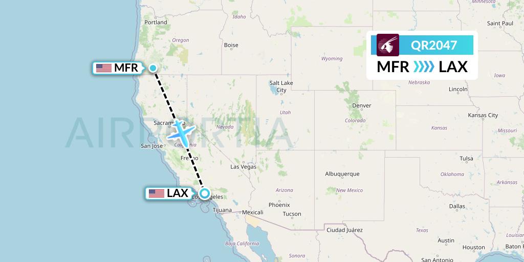 QR2047 Qatar Airways Flight Map: Medford to Los Angeles