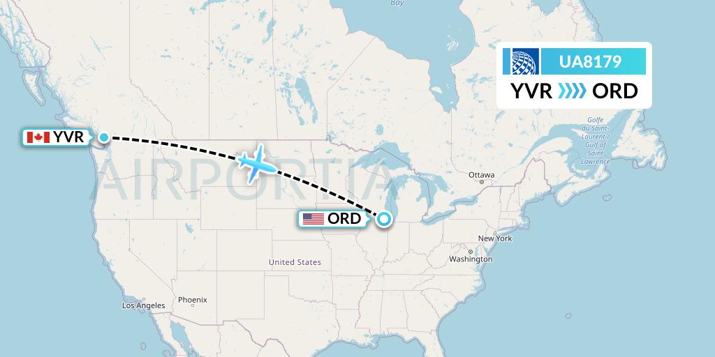 UA8179 United Airlines Flight Map: Vancouver to Chicago