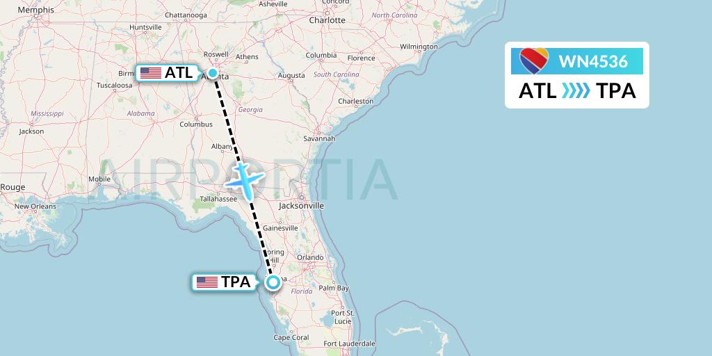 WN4536 Southwest Airlines Flight Map: Atlanta to Tampa