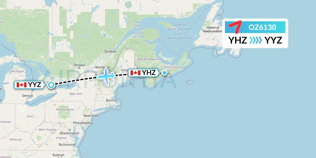 OZ6130 Asiana Airlines Flight Map: Halifax to Toronto