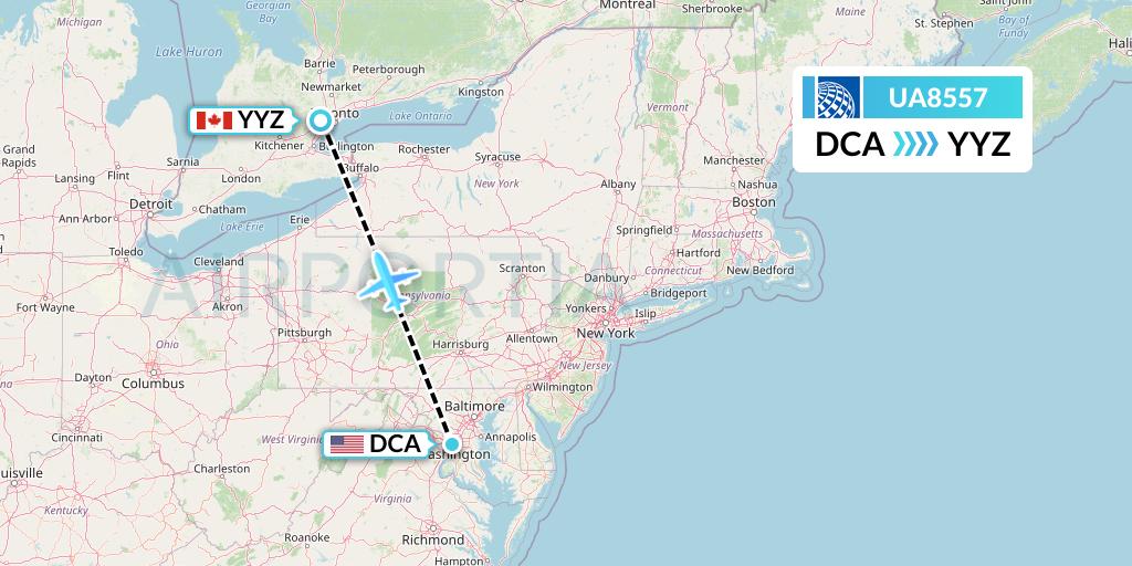UA8557 United Airlines Flight Map: Washington to Toronto