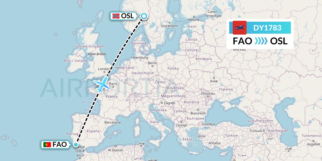 DY1783 Norwegian Flight Map: Faro to Oslo