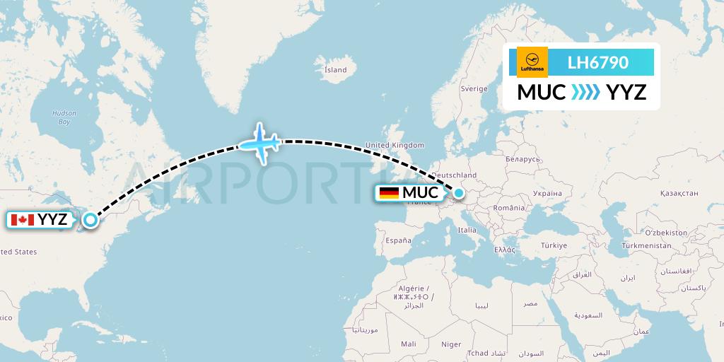 LH6790 Lufthansa Flight Map: Munich to Toronto
