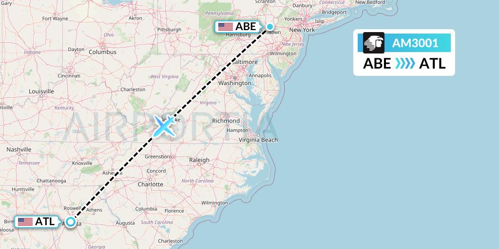 AM3001 Aeromexico Flight Map: Allentown to Atlanta
