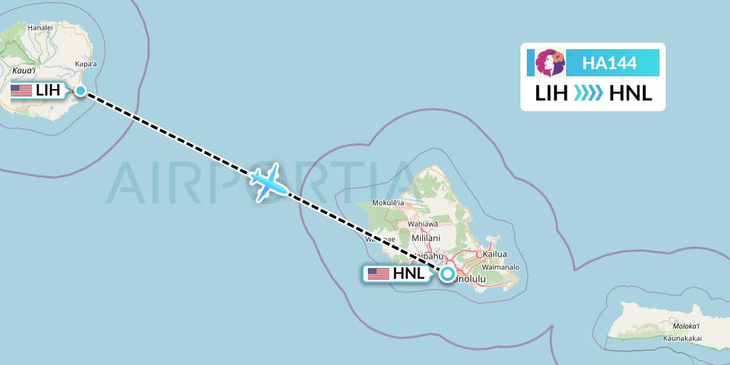 HA144 Hawaiian Airlines Flight Map: Lihue to Honolulu