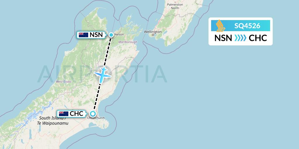 SQ4526 Singapore Airlines Flight Map: Nelson to Christchurch