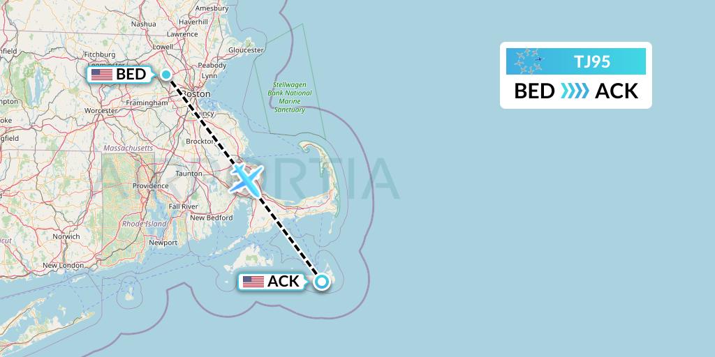 TJ95 Tradewind Aviation Flight Map: Bedford to Nantucket